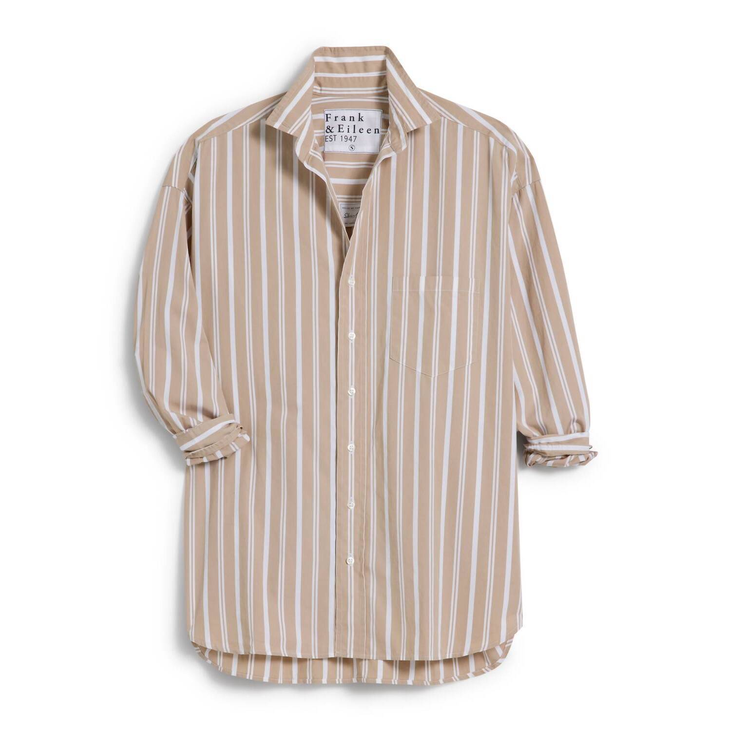 New Frank & Eileen Women's Oversized Button Up Shirt In Multi Sand Stripe